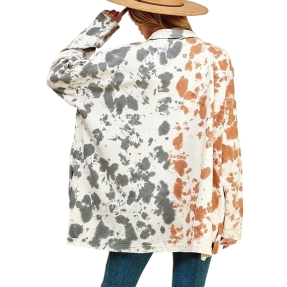 Boutique Cow Print Oversized Open Cardigan Jacket With Side Pockets - Picture 2 of 12